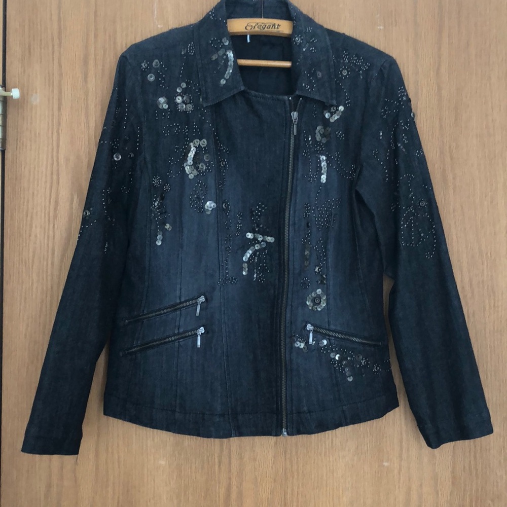 Super fancy sequins / bead adorned black denim jacket
